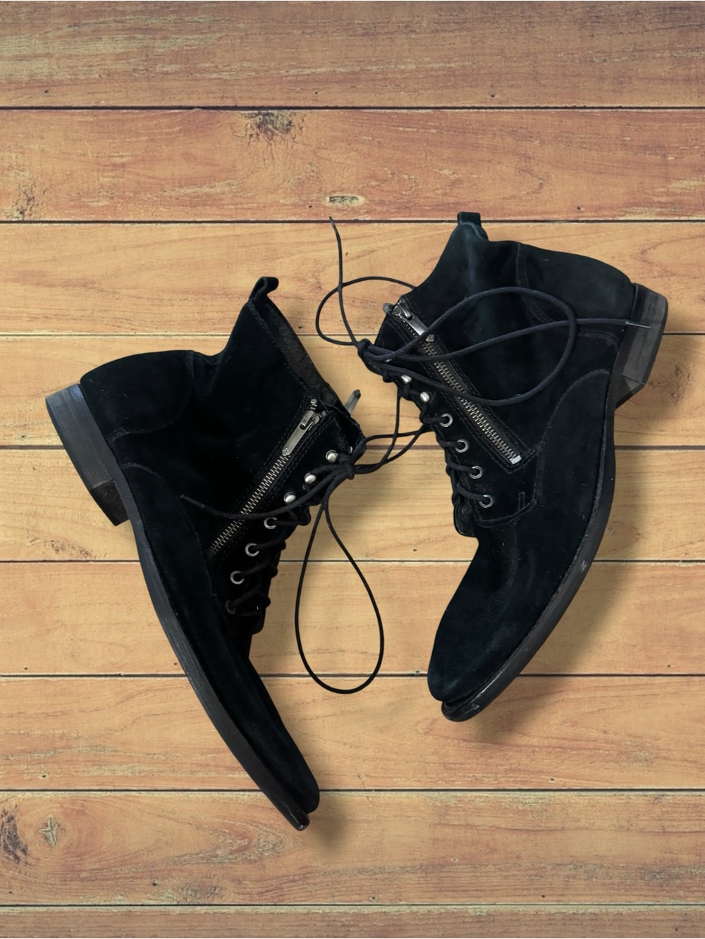 Sam Edelman Mackay Black Suede Lace-Up Ankle Booties with Side Zip Accent, 11
